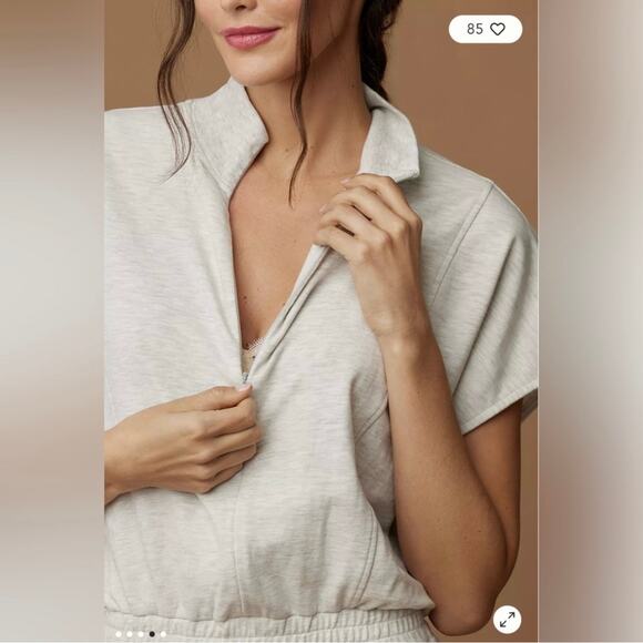 Anthropologie SUNDAYS Derby Jumpsuit 1/4 Zip Light Heather Grey Size Large - Picture 4 of 14